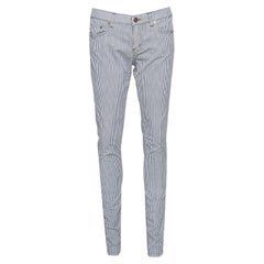 Saint Laurent Paris Monochrome Striped Cotton Low Waist Skinny Pants L