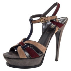 Saint Laurent Paris Multicolor Suede Tribute Platform Sandals Size 38