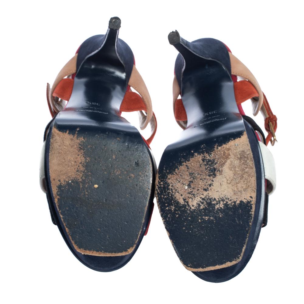 Saint Laurent Paris Multicolor Suede Tribute Platform Sandals Size 38.5 2