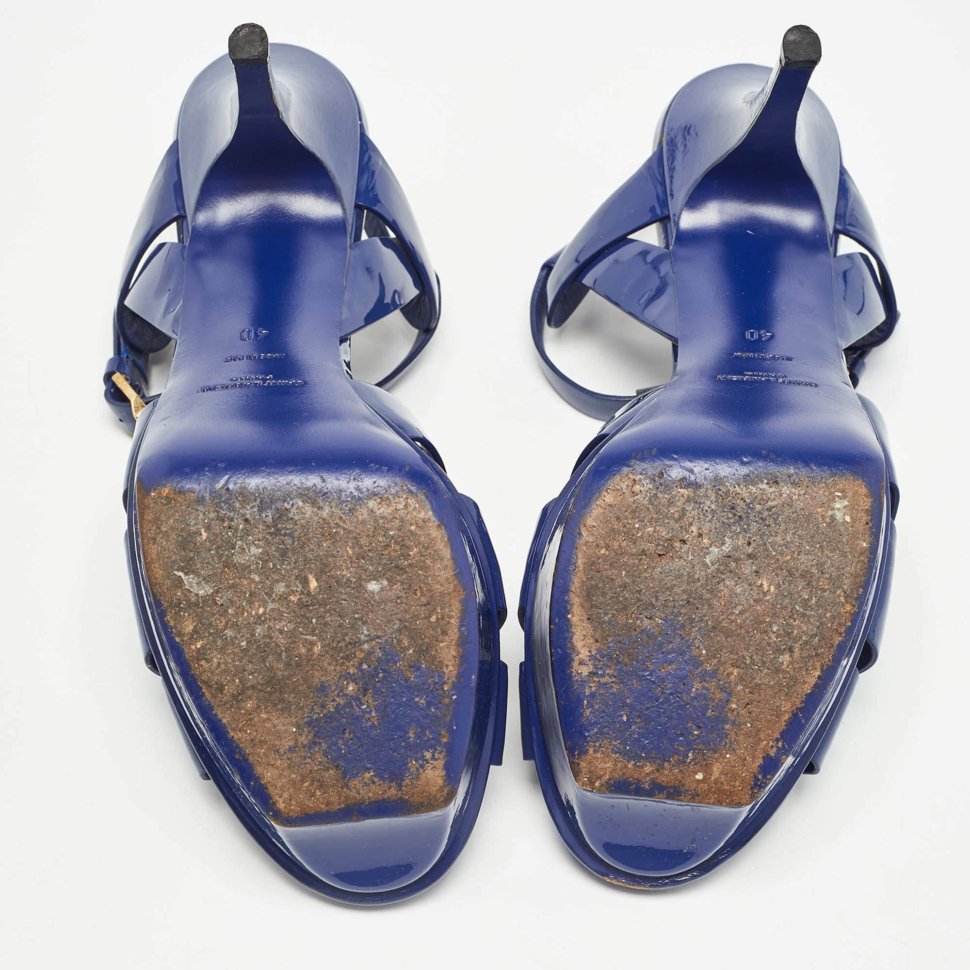 Saint Laurent Paris Navy Blue Patent Leather Tribute Sandals Size 40 1