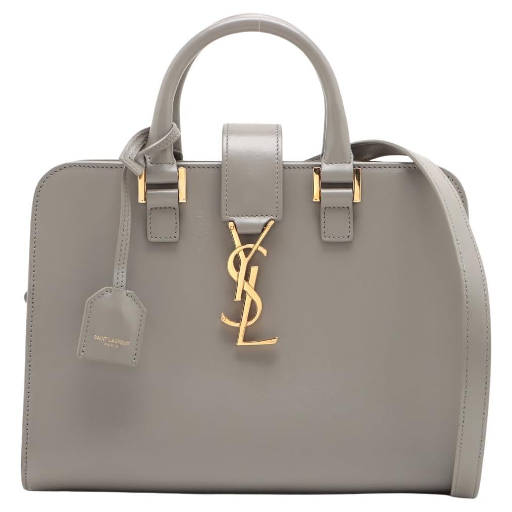 Saint Laurent Paris Navy Cabas Leather Two - Way Handbag Grey For Sale
