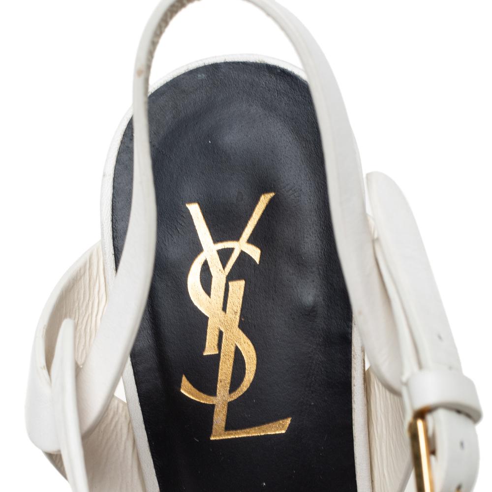 Saint Laurent Paris Off White Leather Tribute Ankle Strap Sandals Size 38 1