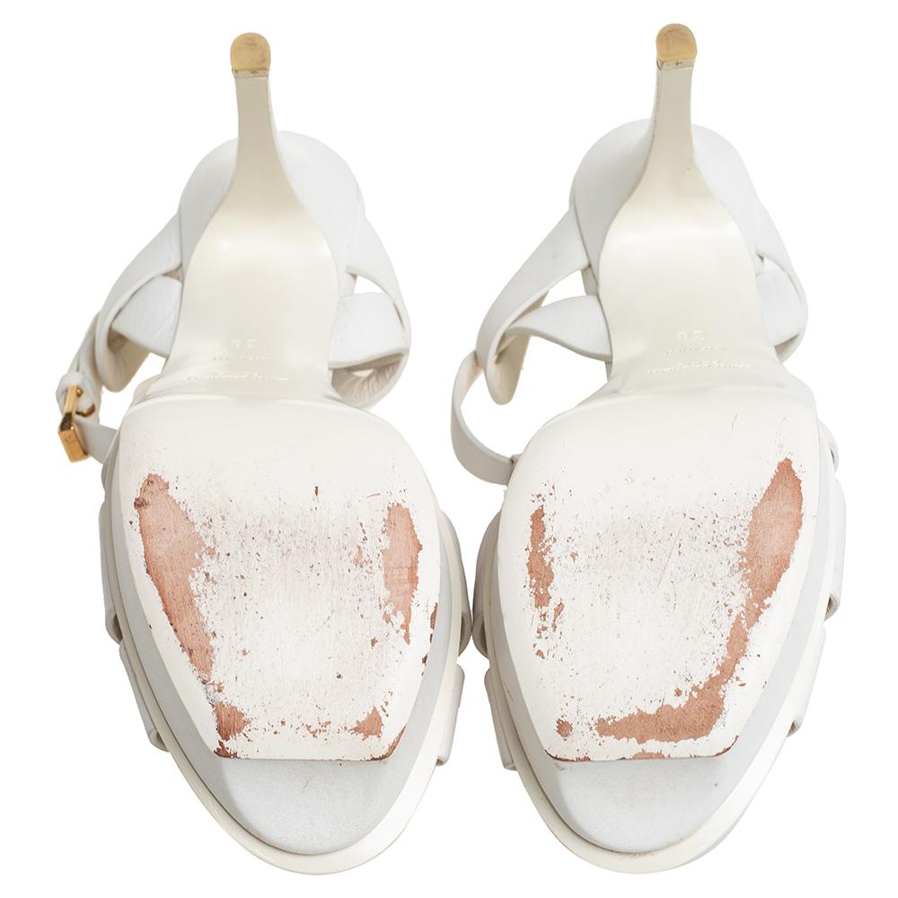 Saint Laurent Paris Off White Leather Tribute Ankle Strap Sandals Size 38 2