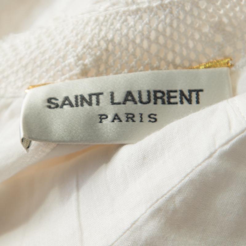 Women's Saint Laurent Paris Off White Pintuck Detail Cotton Crochet Trim Tiered Maxi Dre