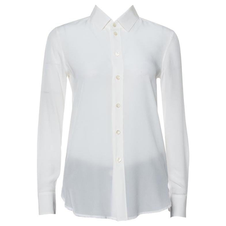 Saint Laurent Paris Off White Silk Button Front Shirt S