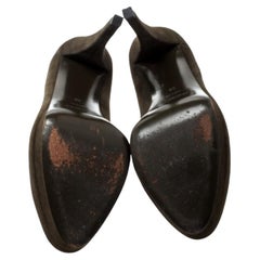 Saint Laurent Paris Olive Green Suede Platform Pumps 38