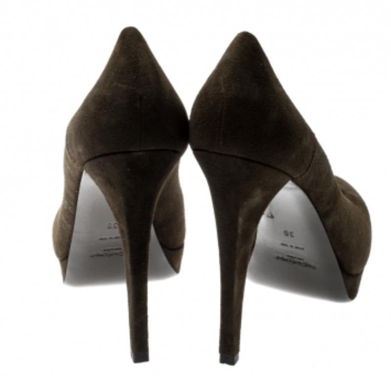 Saint Laurent Paris Olive Green Suede Platform Pumps 38 Pour femmes en vente