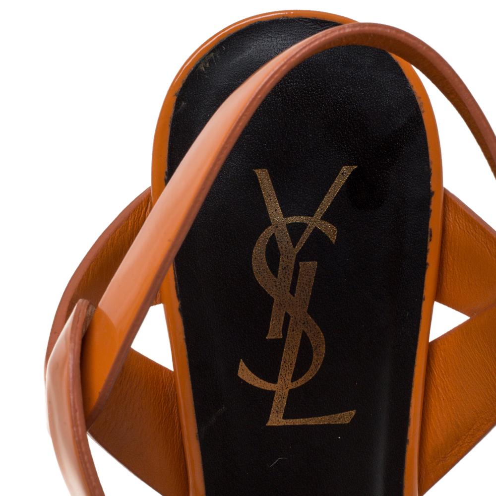 Saint Laurent Paris Orange Patent Leather Tribute Sandals Size 35 For Sale 1