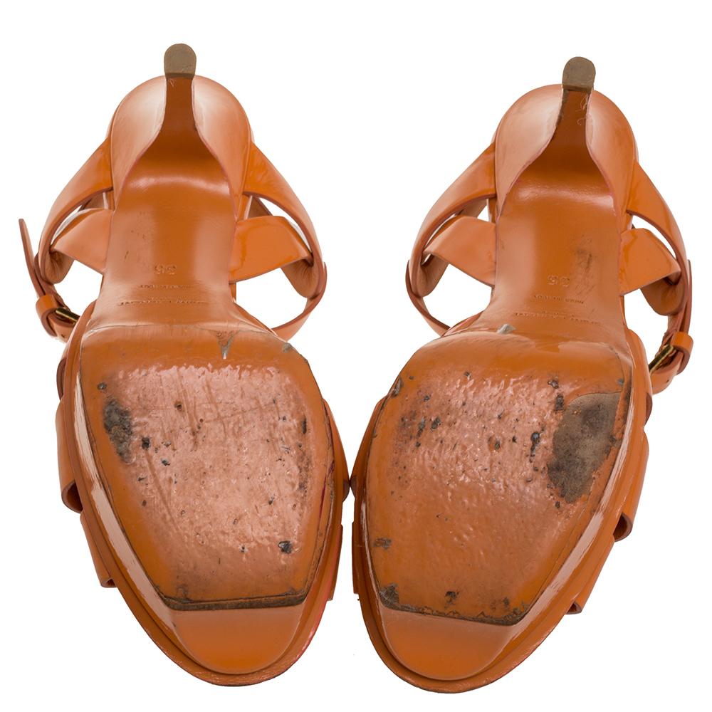 Saint Laurent Paris Orange Patent Leather Tribute Sandals Size 35 For Sale 2