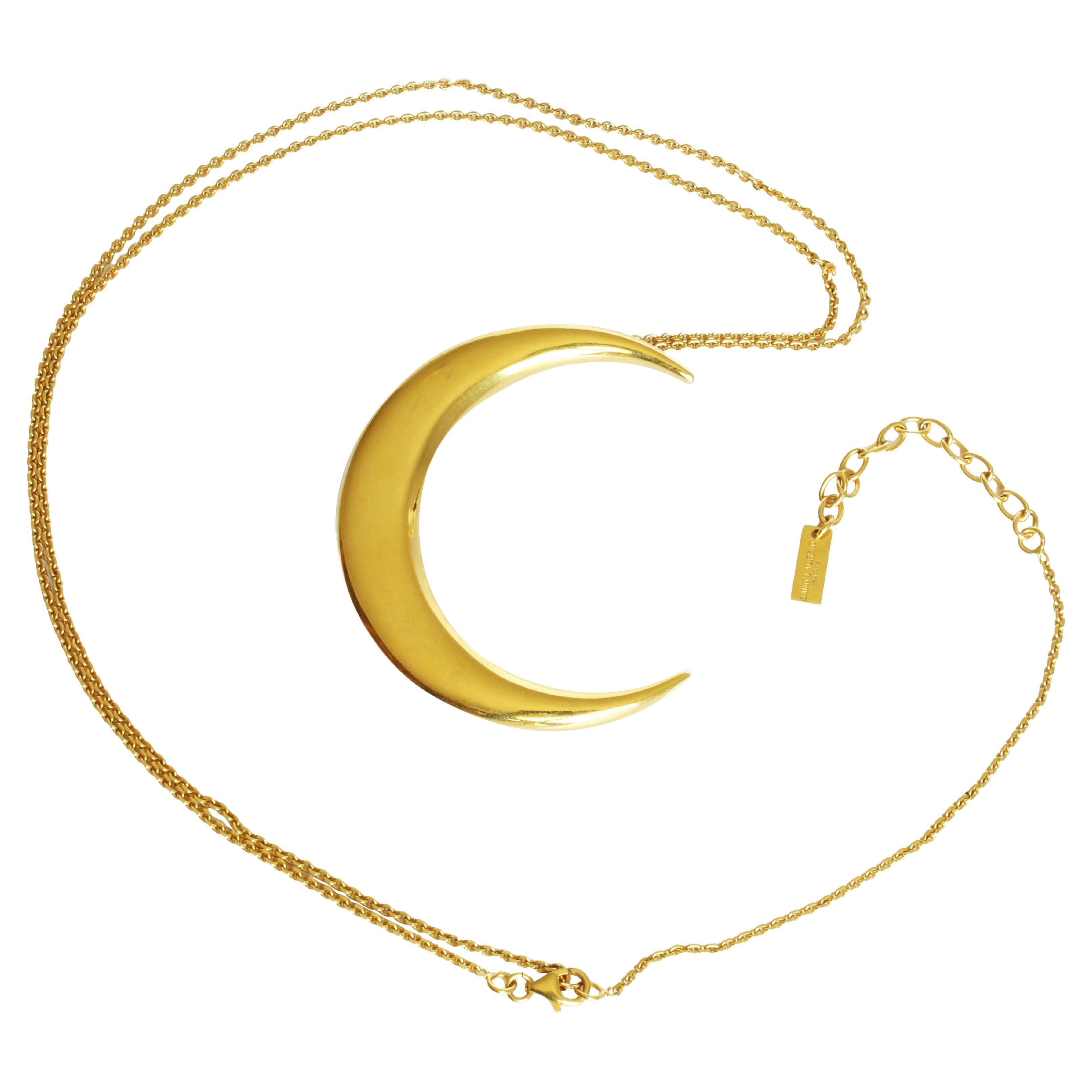 Saint Laurent Paris Oversized Crescent Moon Necklace Oversized Gold Tone 2022 For Sale