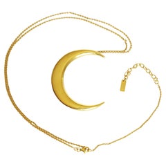 Saint Laurent Paris Oversized Crescent Moon Necklace Oversized Gold Tone 2022
