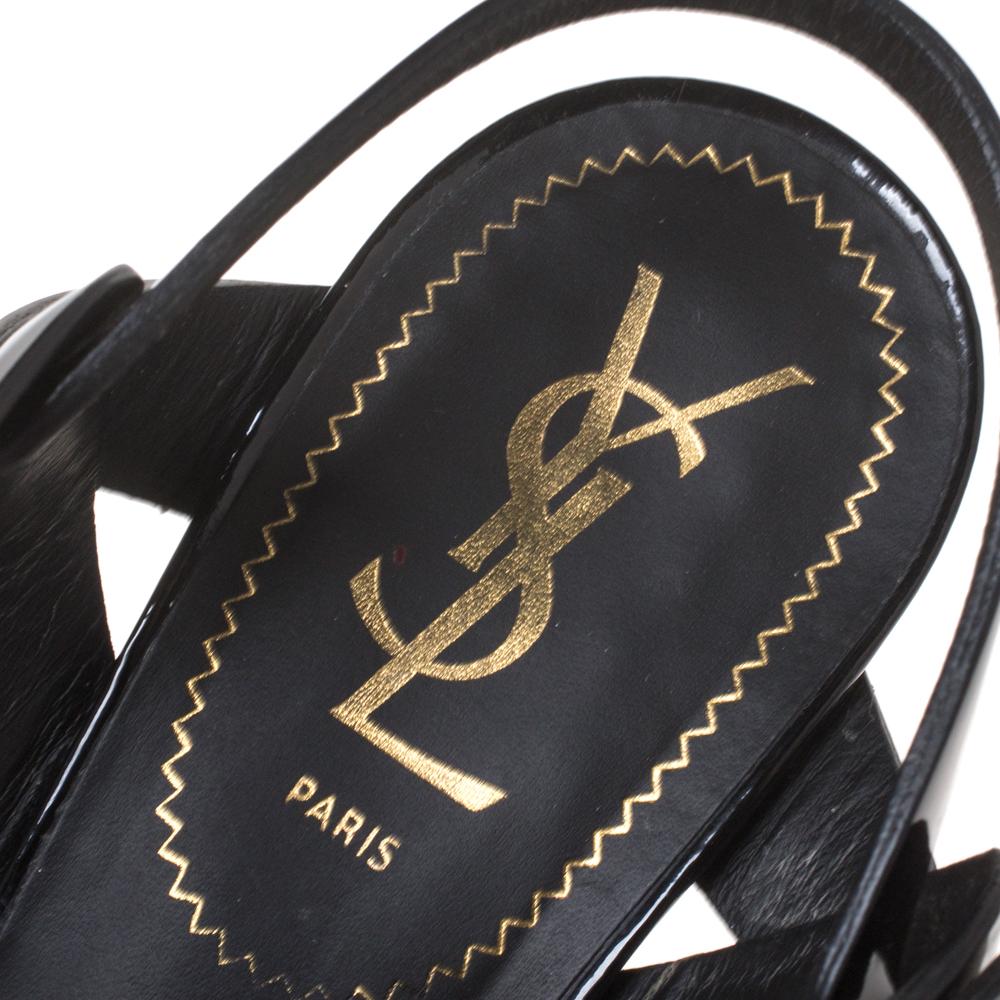 Saint Laurent Paris Patent Leather Tribute Platform Ankle Strap Sandals 39 In Good Condition In Dubai, Al Qouz 2