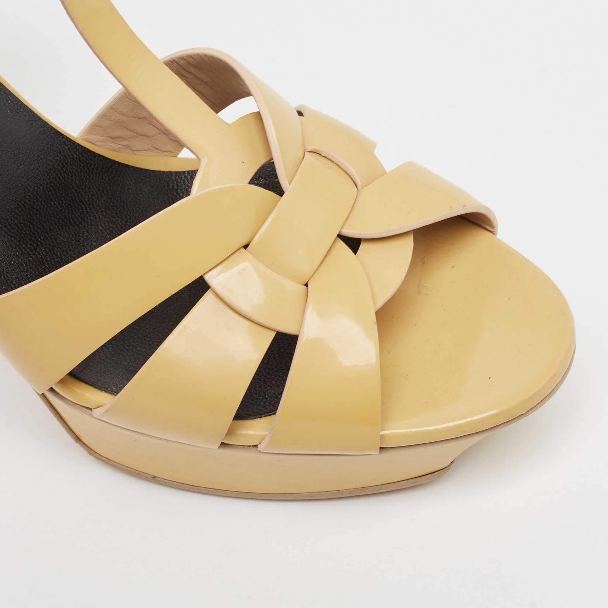 Saint Laurent Paris Sandales Tribute Platform à lanières de chevilles en cuir verni Taille 39 3