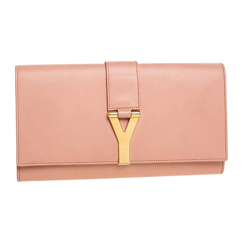 Saint Laurent Paris Peach Leather Y-Ligne Clutch