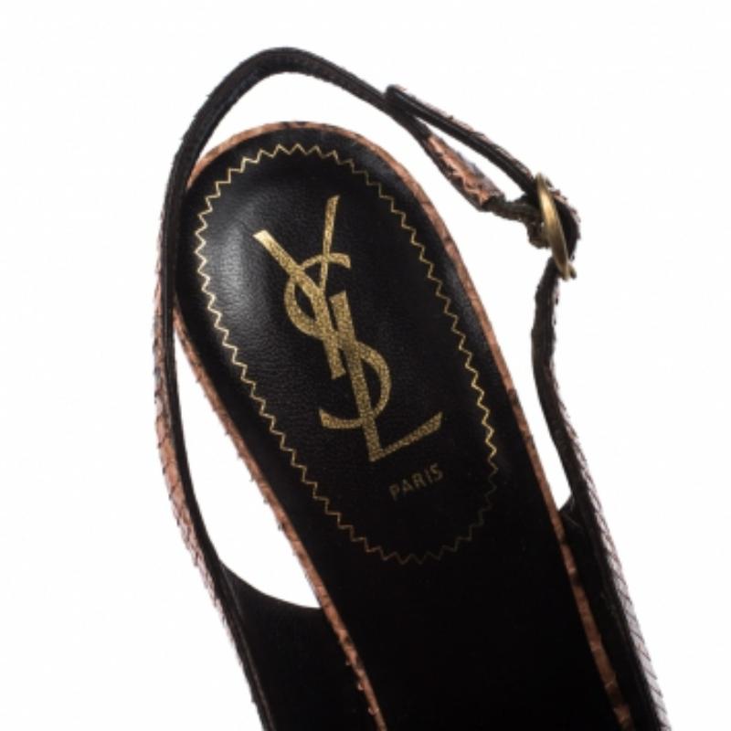 Saint Laurent Paris Peach Python Tribtoo Slingback Platform Pumps Size 39.5 Pour femmes en vente