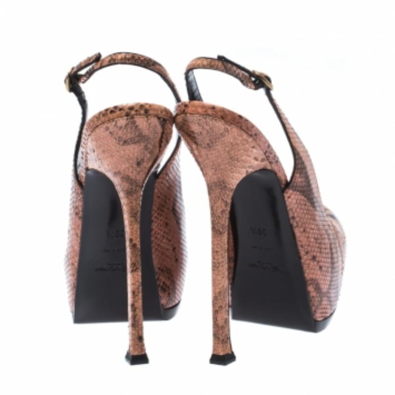 Saint Laurent Paris Peach Python Tribtoo Slingback Platform Pumps Size 39.5 en vente 2