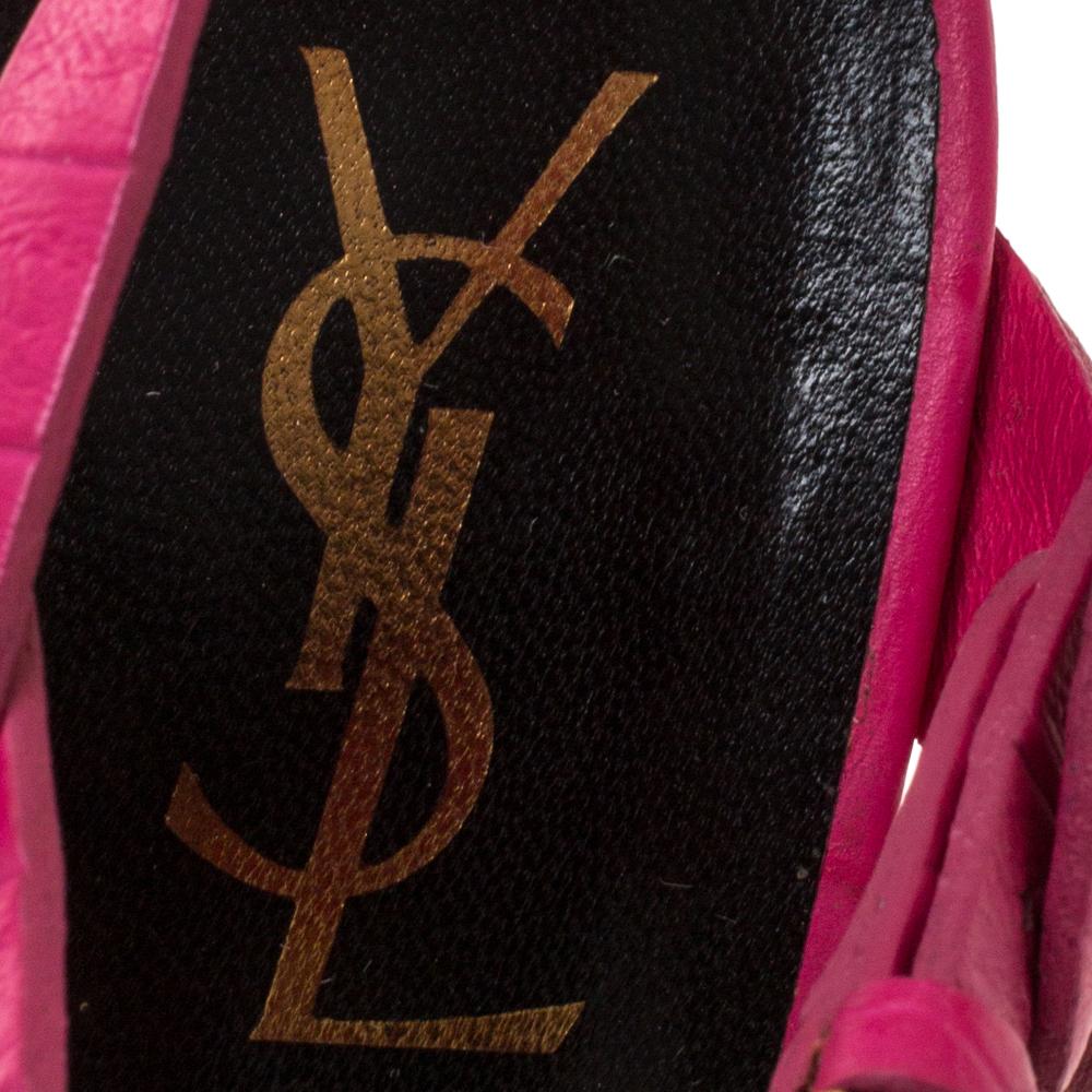 Saint Laurent Paris Pink Croc Embossed Leather Tribute Platform Sandals Size 37 2
