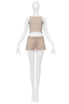 Saint Laurent Paris Pink Crochet Knit Shorts And Tank Ensemble