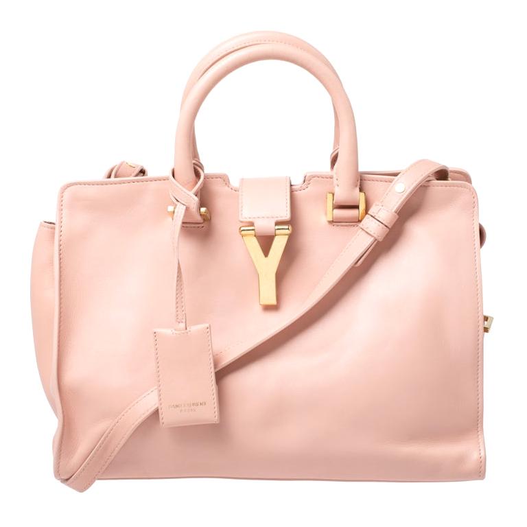 Saint Laurent Paris Pink Leather Small Cabas Ligne Y Tote at 1stDibs