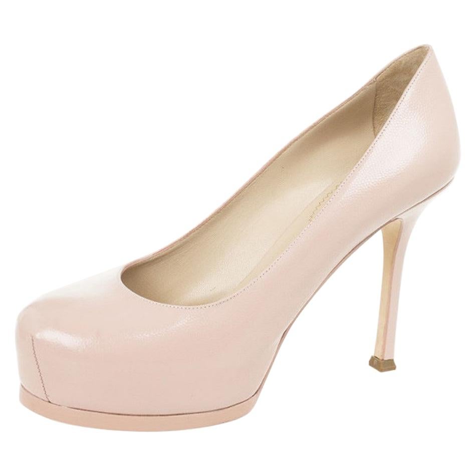 Saint Laurent Paris Pink Leather Tribtoo Platform Pumps Size 38