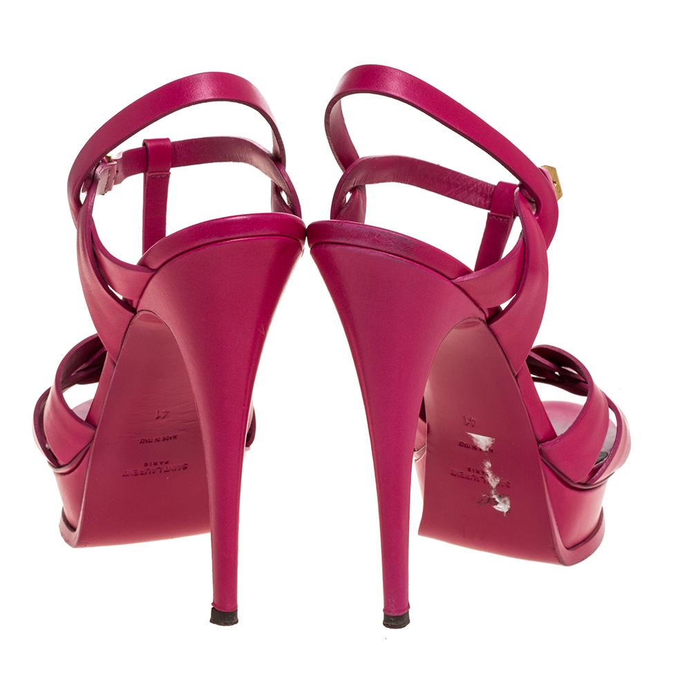 Women's Saint Laurent Paris Pink Leather Tribute Platform Ankle Strap Sandals Size 41