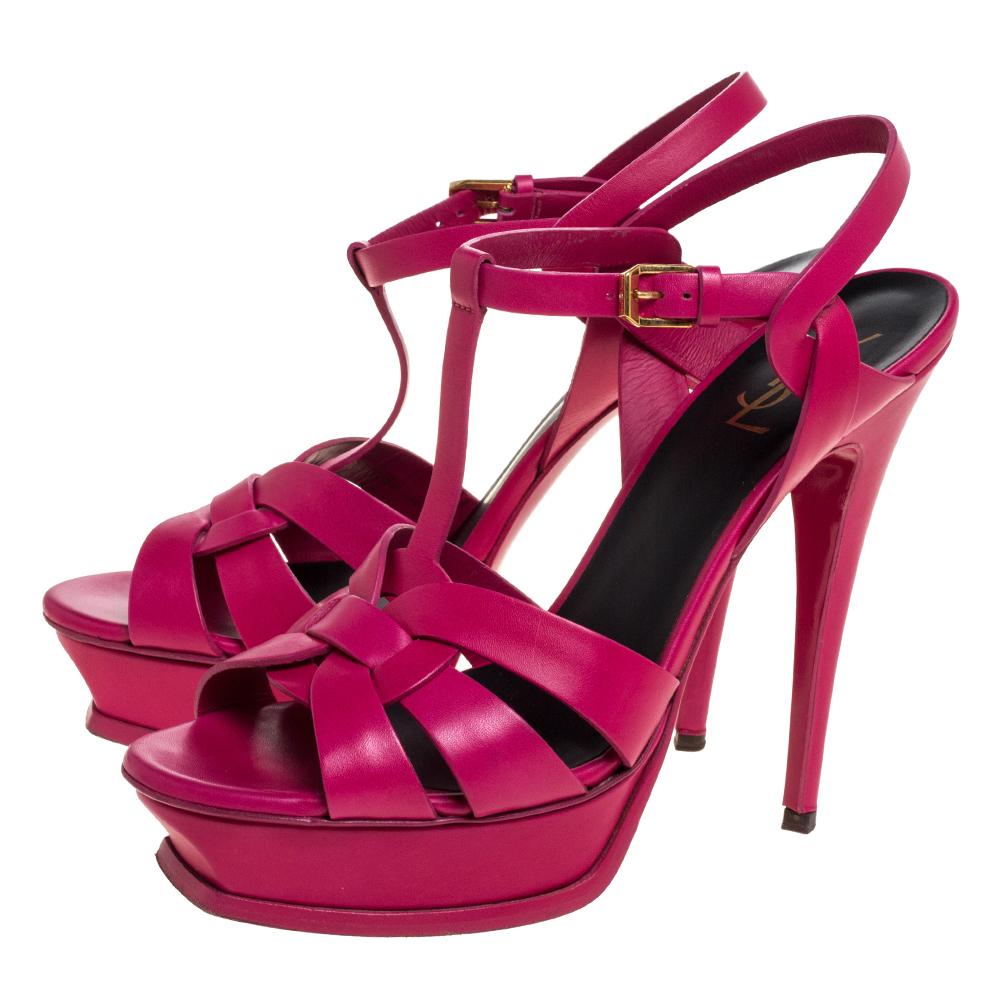 Saint Laurent Paris Pink Leather Tribute Platform Ankle Strap Sandals Size 41 1
