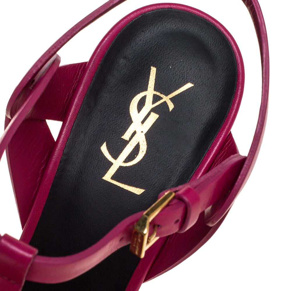 Saint Laurent Paris Pink Leather Tribute Platform Ankle Strap Sandals Size 41 2