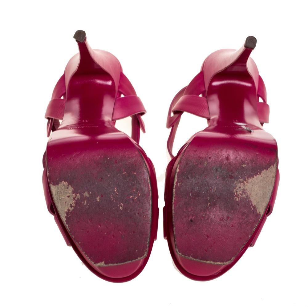 Saint Laurent Paris Pink Leather Tribute Platform Ankle Strap Sandals Size 41 3