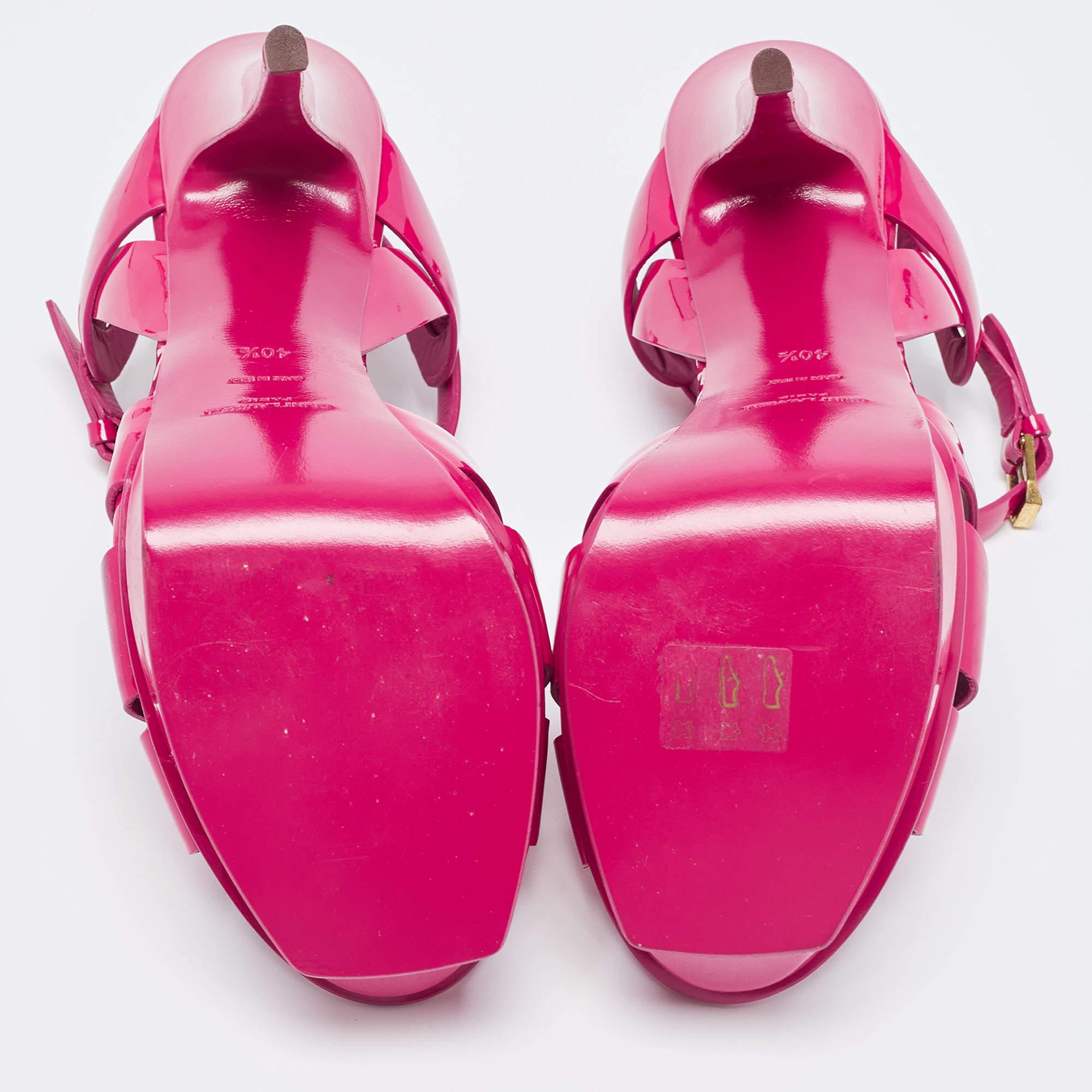 Saint Laurent Paris Pink Leather Tribute Platform Sandals Size 40.5 1