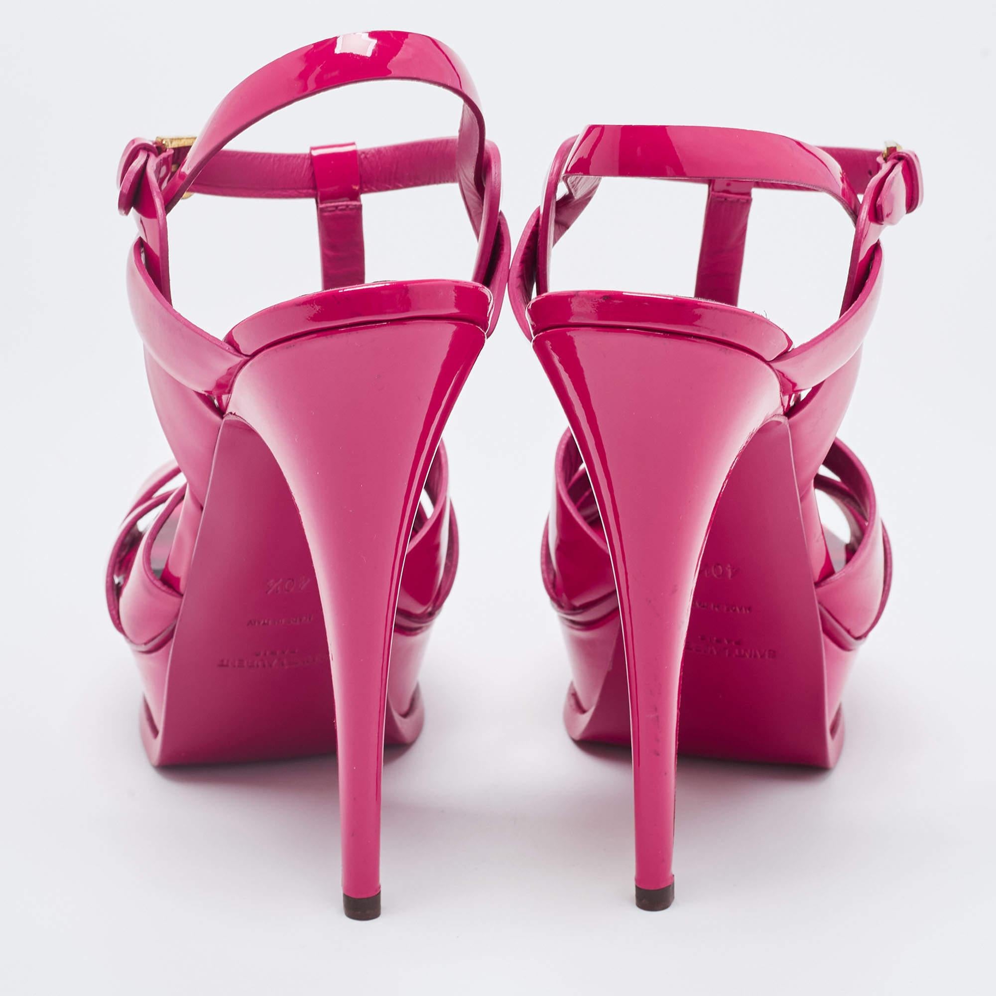 Saint Laurent Paris Pink Leather Tribute Platform Sandals Size 40.5 2