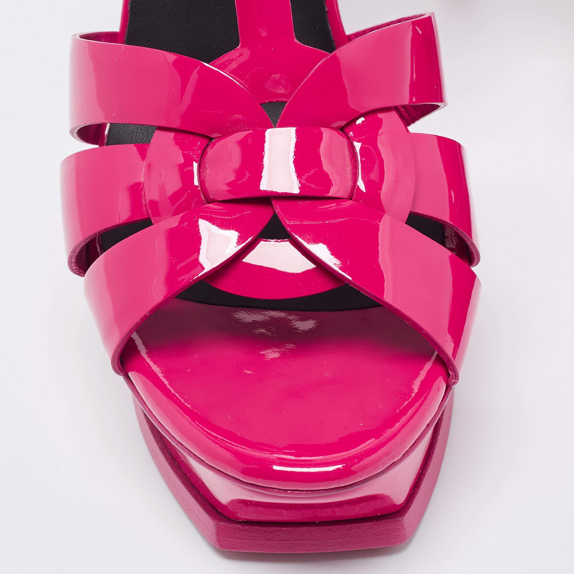 Saint Laurent Paris Pink Leather Tribute Platform Sandals Size 40.5 3