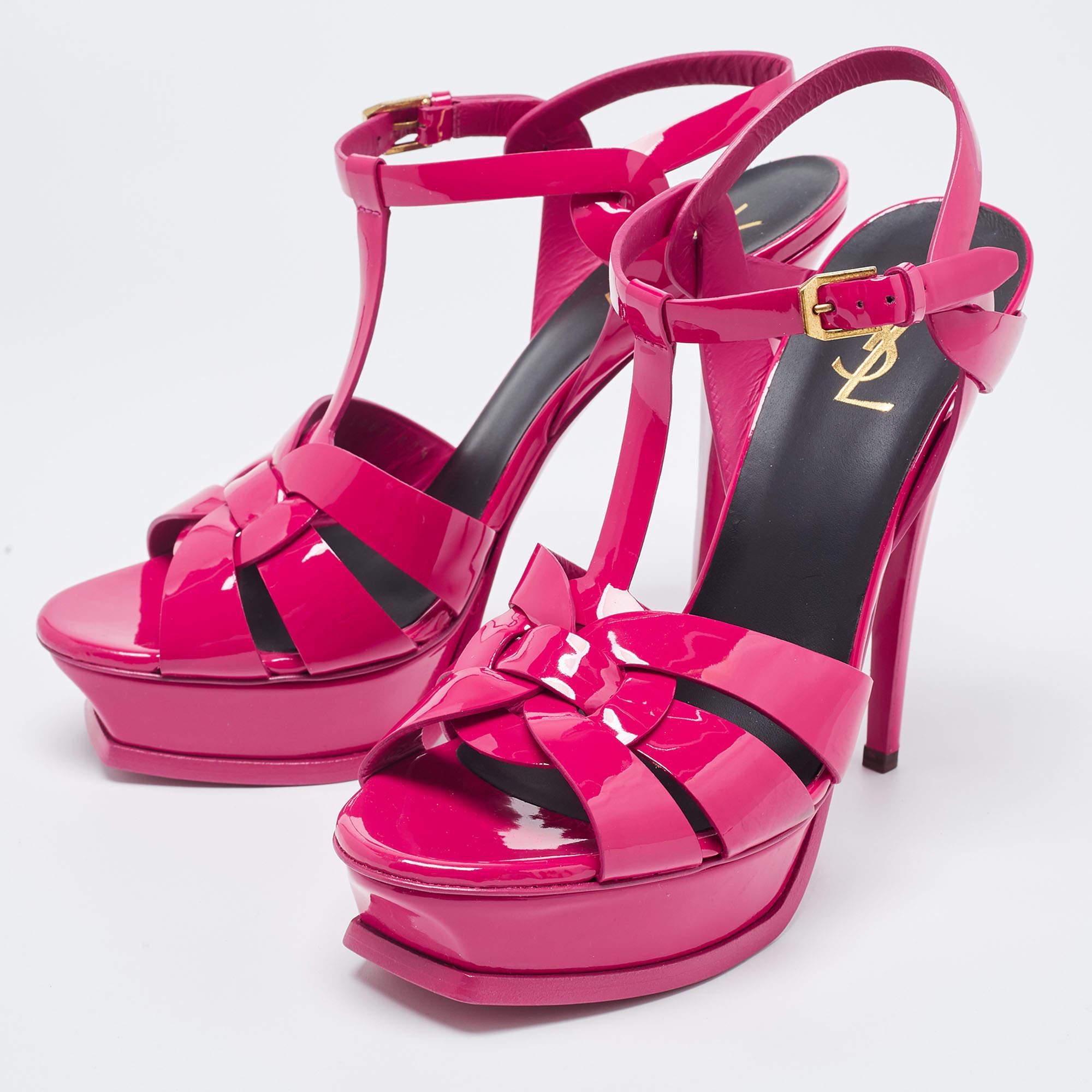 Saint Laurent Paris Pink Leather Tribute Platform Sandals Size 40.5 4
