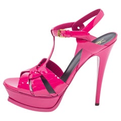 Saint Laurent Paris Pink Leather Tribute Platform Sandals Size 40.5