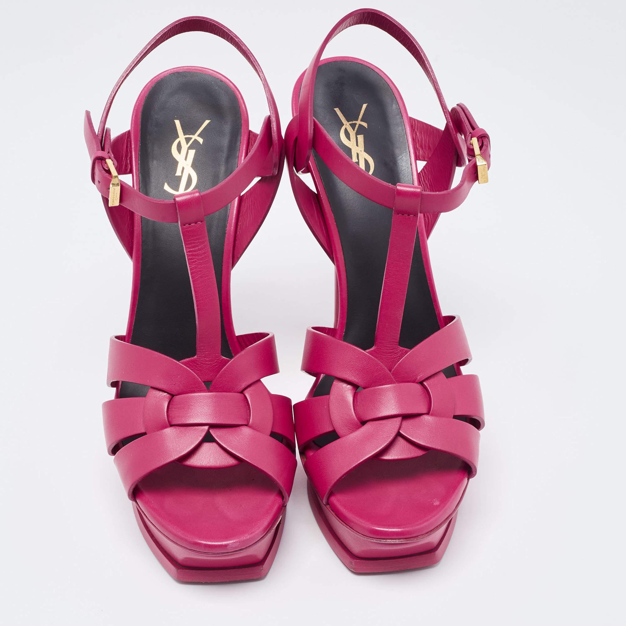 Saint Laurent Paris Pink Leather Tribute Sandals Size 40 In Good Condition In Dubai, Al Qouz 2