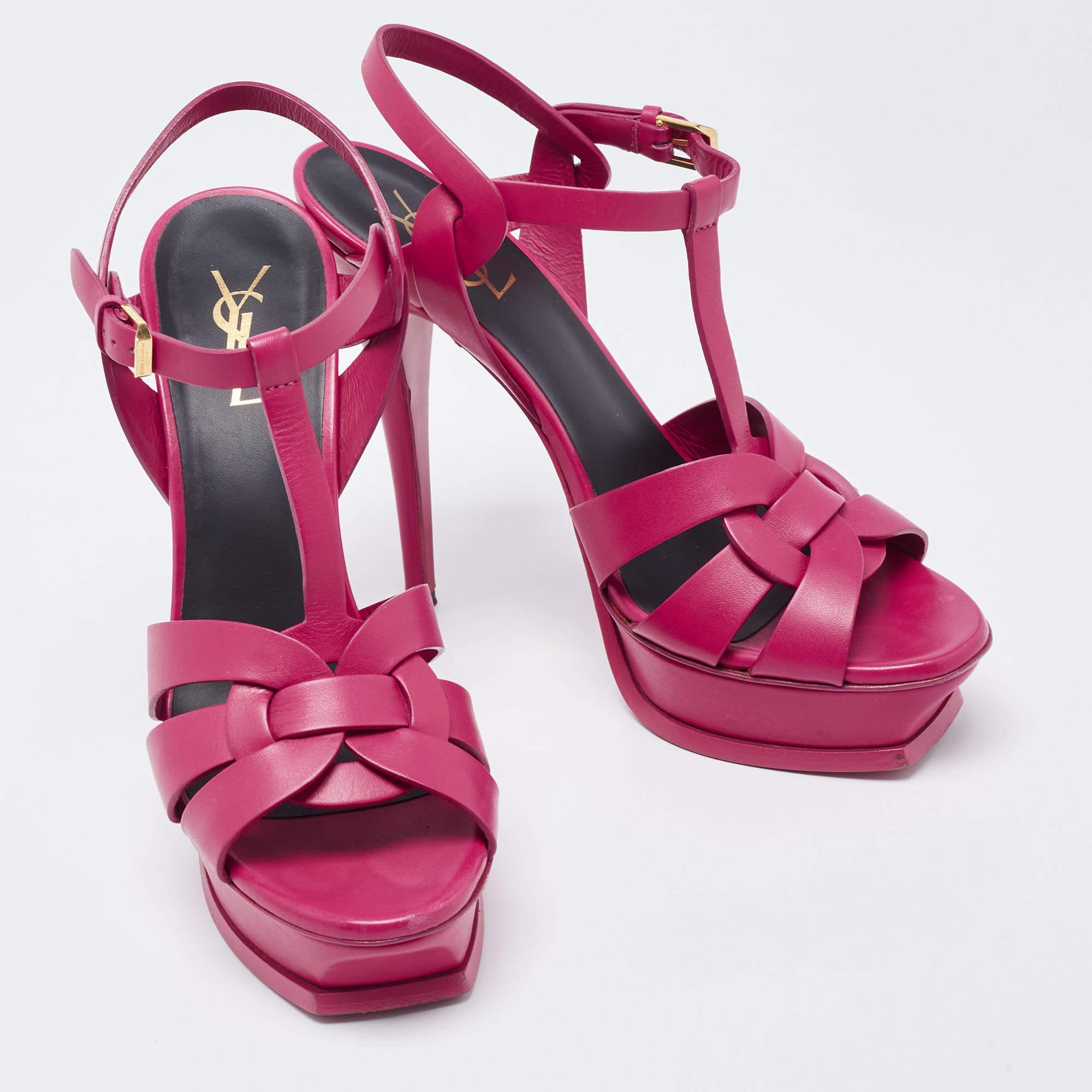 Women's Saint Laurent Paris Pink Leather Tribute Sandals Size 40