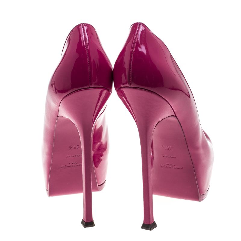 Women's Saint Laurent Paris Pink Patent Leather Tribtoo Platform Pumps Size 39.5