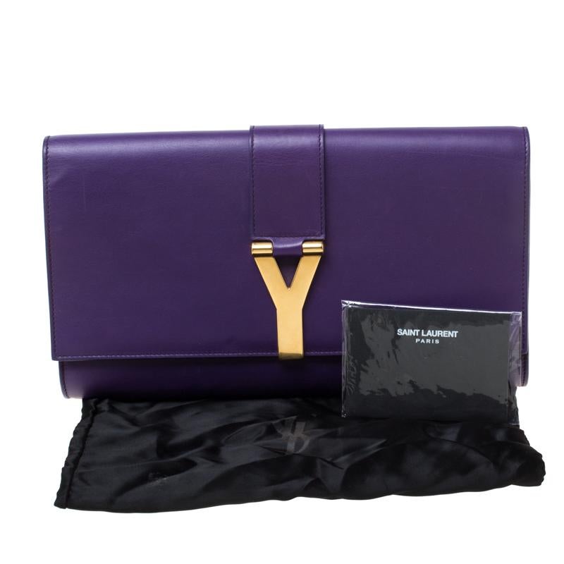 Saint Laurent Paris Purple Leather Large Chyc Clutch 5