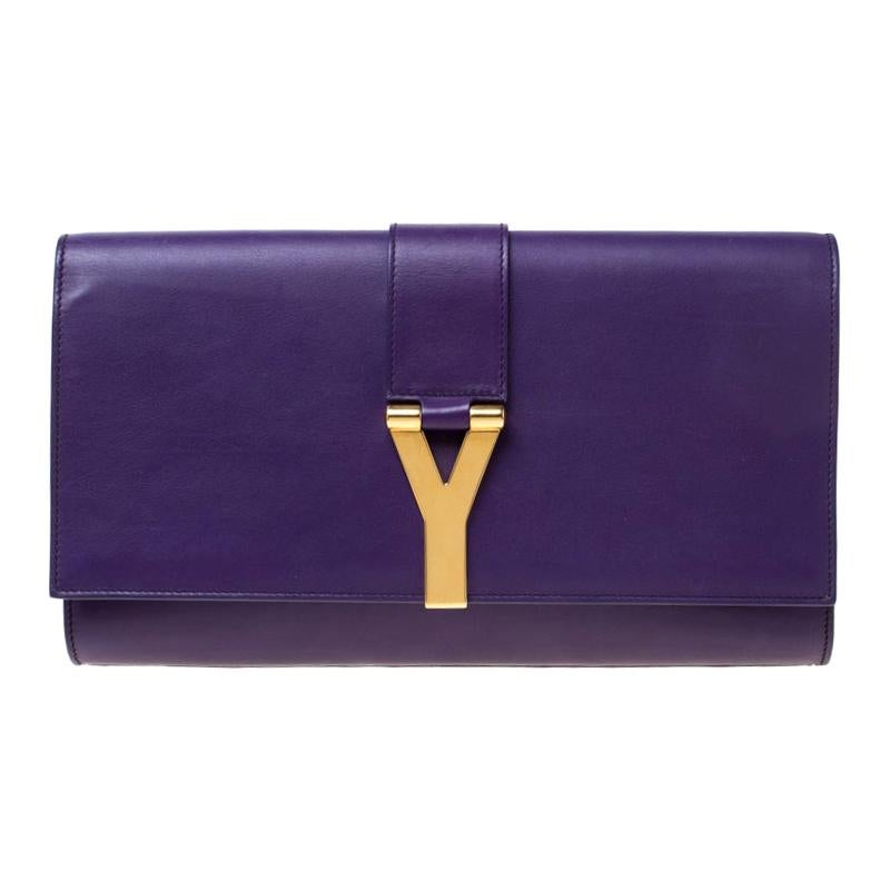 Saint Laurent Paris Purple Leather Large Chyc Clutch