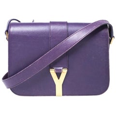 Saint Laurent Paris Purple Leather Ligne Y Charm Crossbody Bag