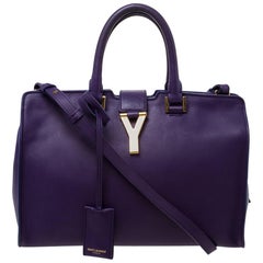 Saint Laurent Paris Purple Leather Small Cabas Ligne Y Tote