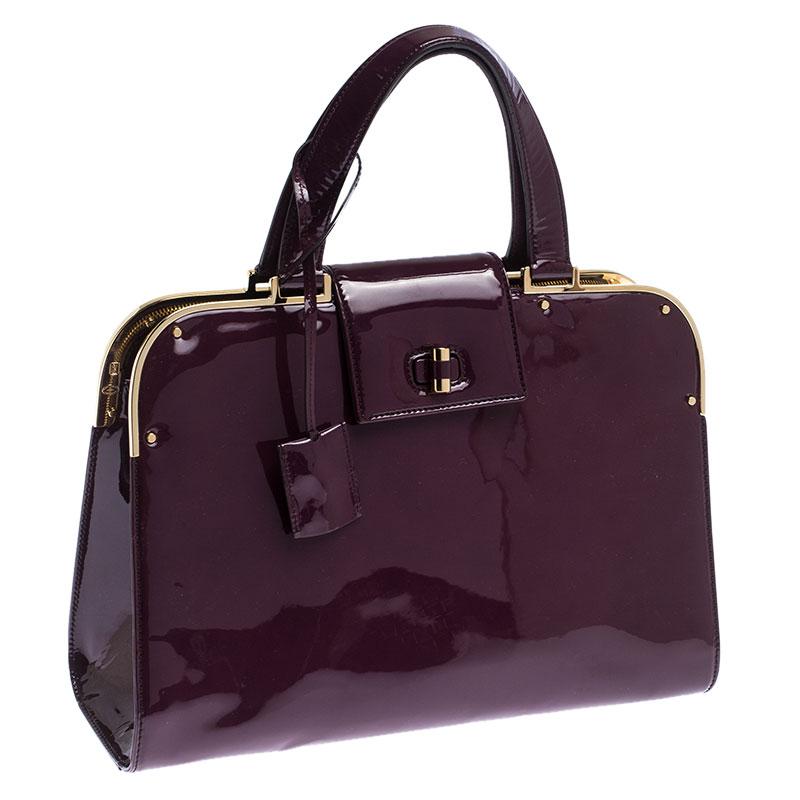 Saint Laurent Paris Purple Patent Leather Large Uptown Satchel In Good Condition In Dubai, Al Qouz 2
