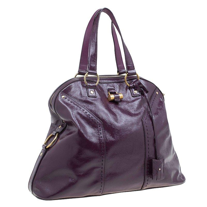 Saint Laurent Paris Purple Patent Leather Oversized Muse Tote In Good Condition In Dubai, Al Qouz 2