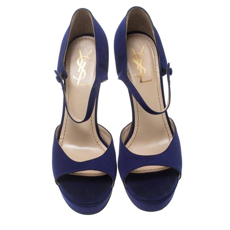 Saint Laurent Paris Purple Satin Open Toe Platform Sandals Size 38.5 (Schwarz)