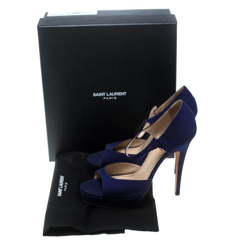 Saint Laurent Paris Purple Satin Open Toe Platform Sandals Size 38.5 4