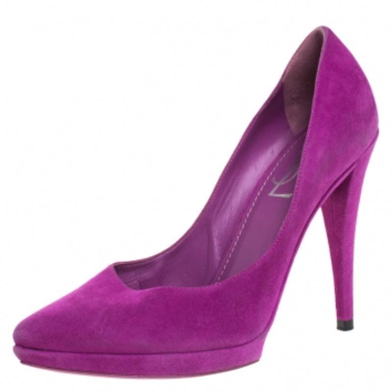 Saint Laurent Paris Purple Suede Janis Platform Pumps 37.5 Pour femmes en vente
