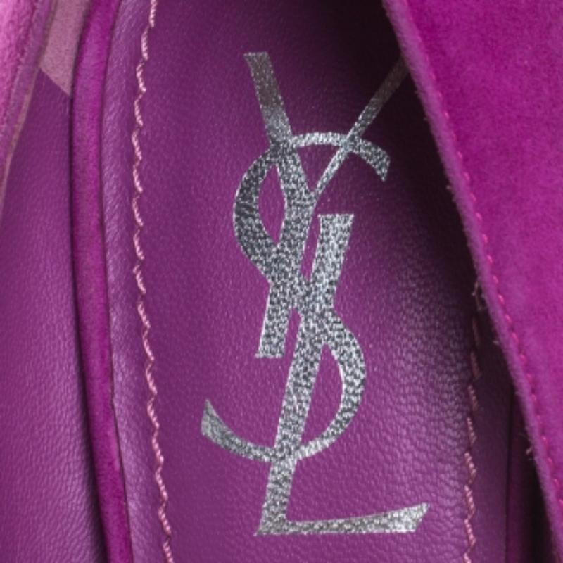 Saint Laurent Paris Purple Suede Janis Platform Pumps 37.5 en vente 1