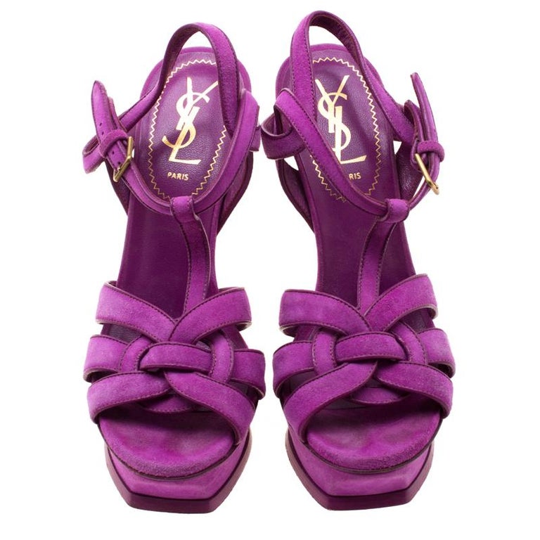 Saint Laurent Paris Purple Suede Tribute Platform Sandals Size 36 For Sale at 1stDibs