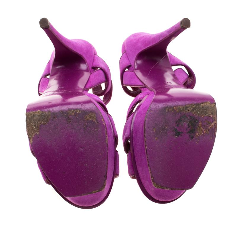 Women's Saint Laurent Paris Purple Suede Tribute Platform Sandals Size 36
