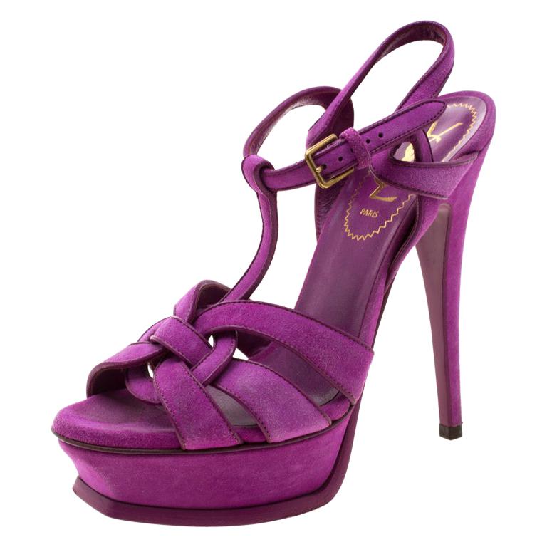 Saint Laurent Paris Purple Suede Tribute Platform Sandals Size 36 For ...