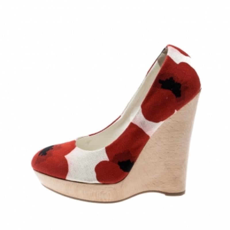 Saint Laurent Paris escarpins compensés à plateforme en toile imprimée rouge et blanche taille 35,5 Pour femmes en vente